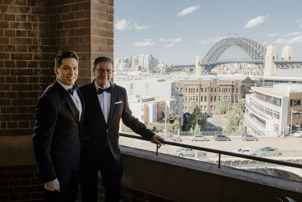 Sydney Theatre Company wedding. Sydney Harbour bridge as background.