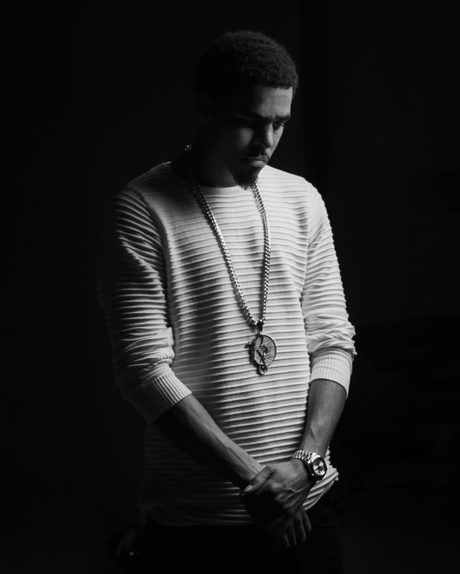 US rapper J Cole in black and white by Oli Sansom